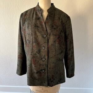Womens Petite Printed Tweed Blazer Jacket Tapestry Gothic Suit $99 NEW Size 14P